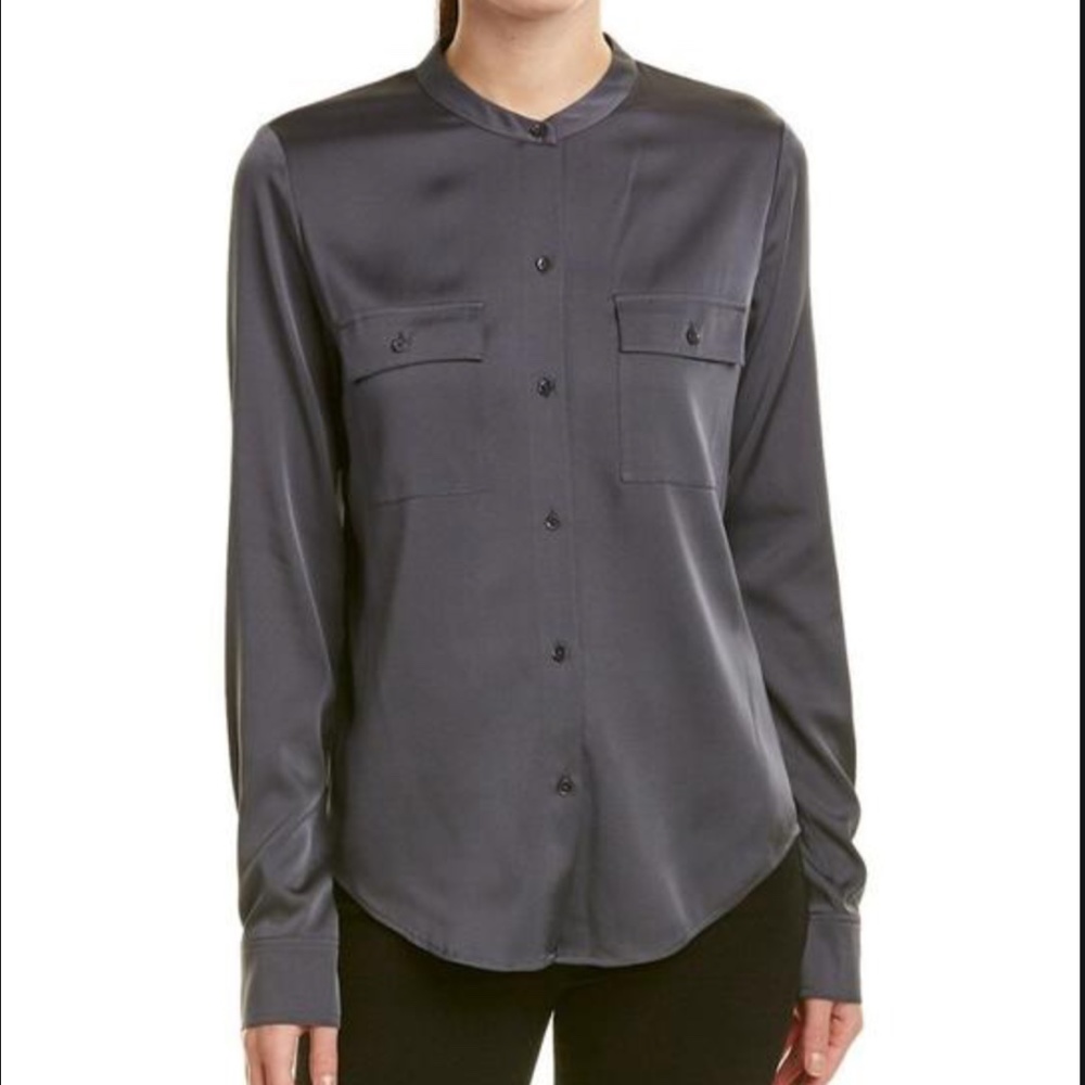 Gray Silk Button Down Shirt